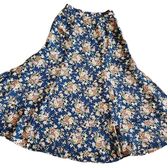 Liz Claiborne Dresses & Skirts - Vg Liz Claiborne LizSport Turquoise Floral Maxi Skirt sz 6 Rose Tiered 90s Fairy
